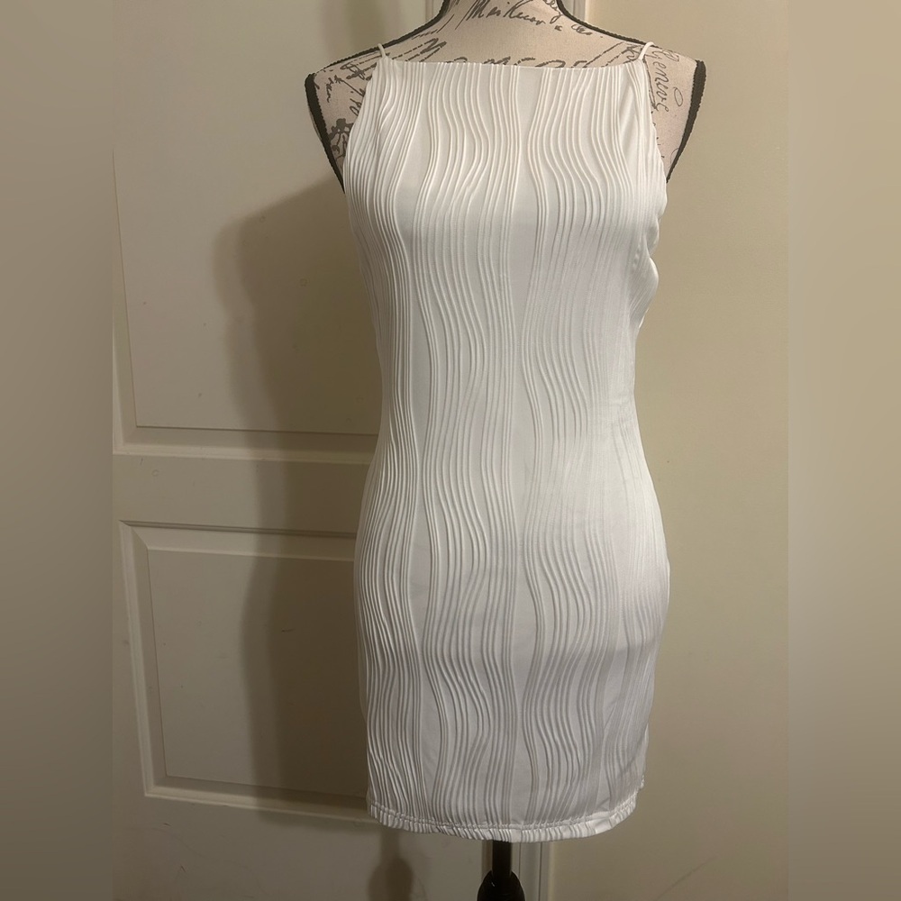 White Ribbed Bodycon Mini Dress - Picture 2 of 7
